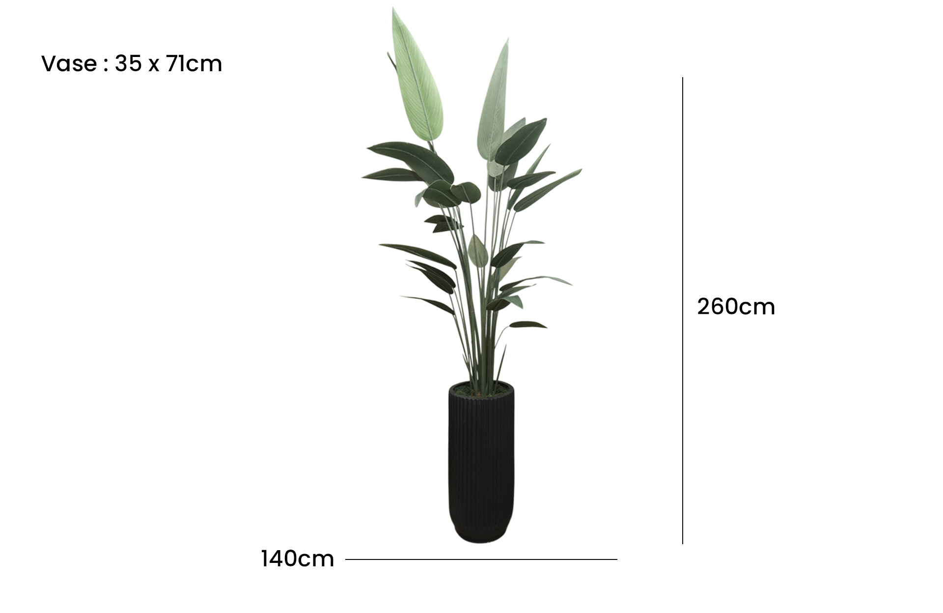 Home Decor Planter Vase Large Stripe Black Doff & Heliconia 210 Front View Size