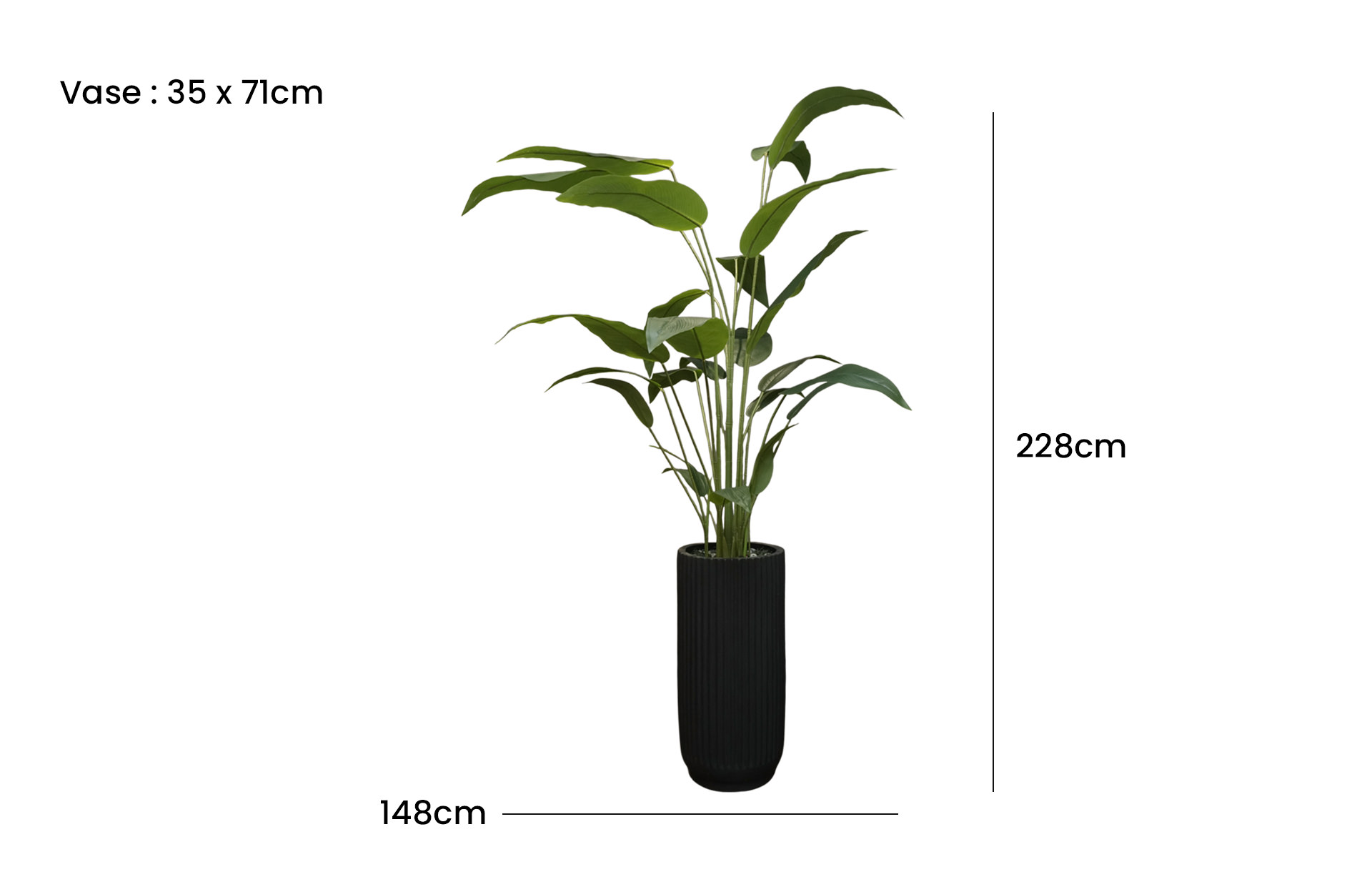 Home Decor Planter Vase Large Stripe Black Doff & Heliconia 210 B Front View Size