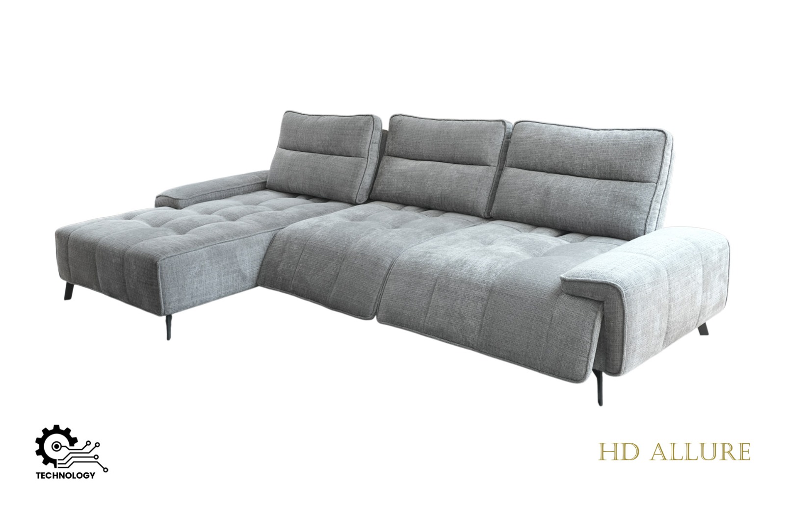 Home Decor Mouna Power Recliner L Shape Sofa ( Light Gray ) Side View 1