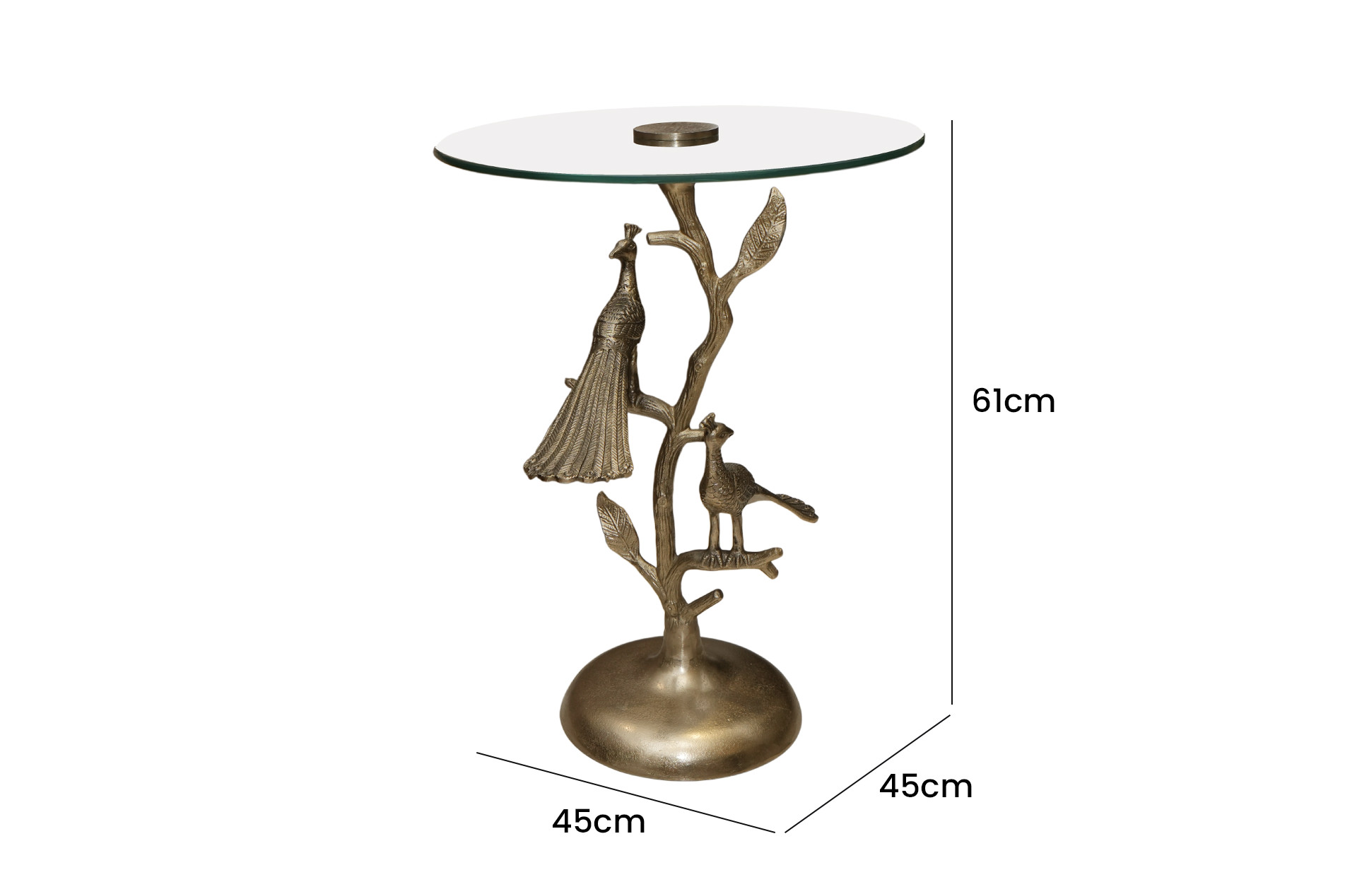 Home Decor D8426 Peacock Accent Table Side View Size