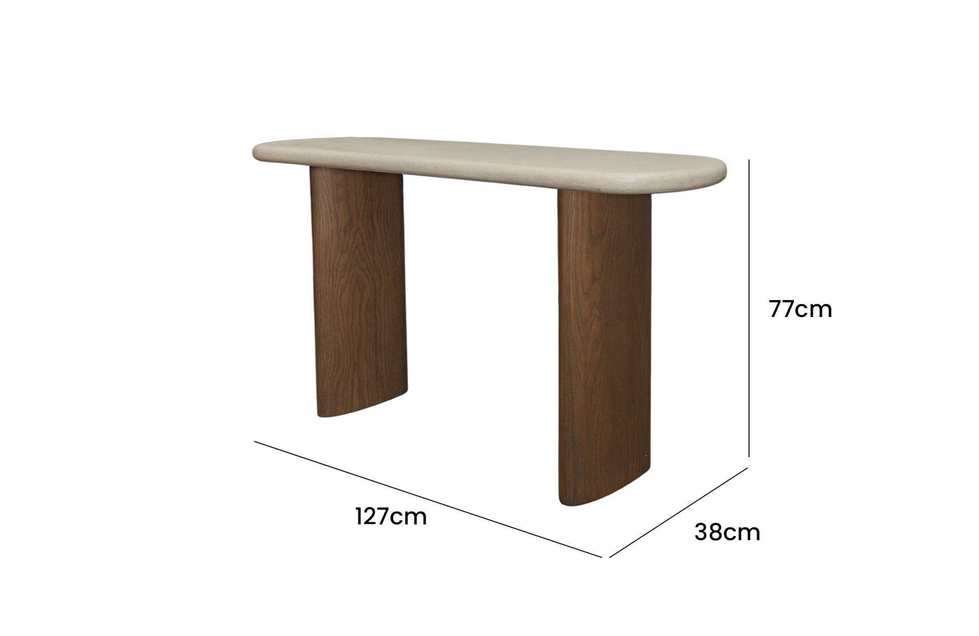 Home Decor PE130 Pebble Console Table Side View Size