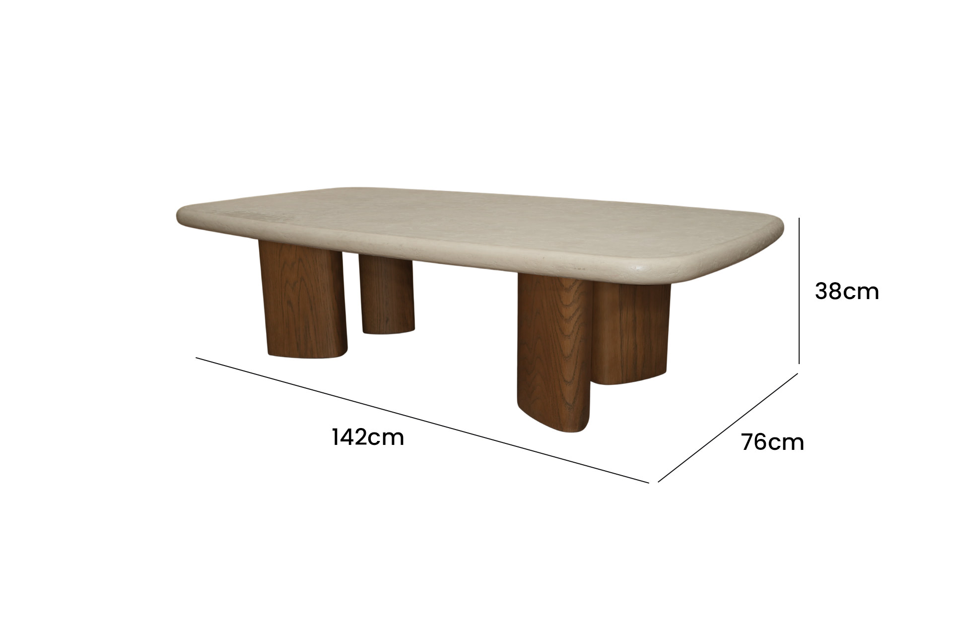 Home Decor PE212 Pebble Coffee Table Side View Size